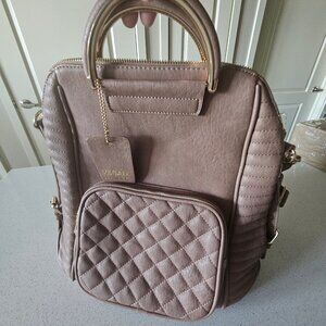 Miztique Light Tan Vegan Leather bag Gold Handles carry backpack or shoulder